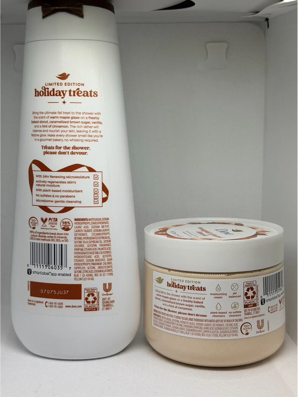Dove Maple Glazed Donut Body Wash 20 fl oz & Body Scrub 15 oz Moisturizing Set